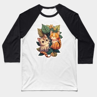 Two Adorable Cats Relaxing in the Leaves Baseball T-Shirt